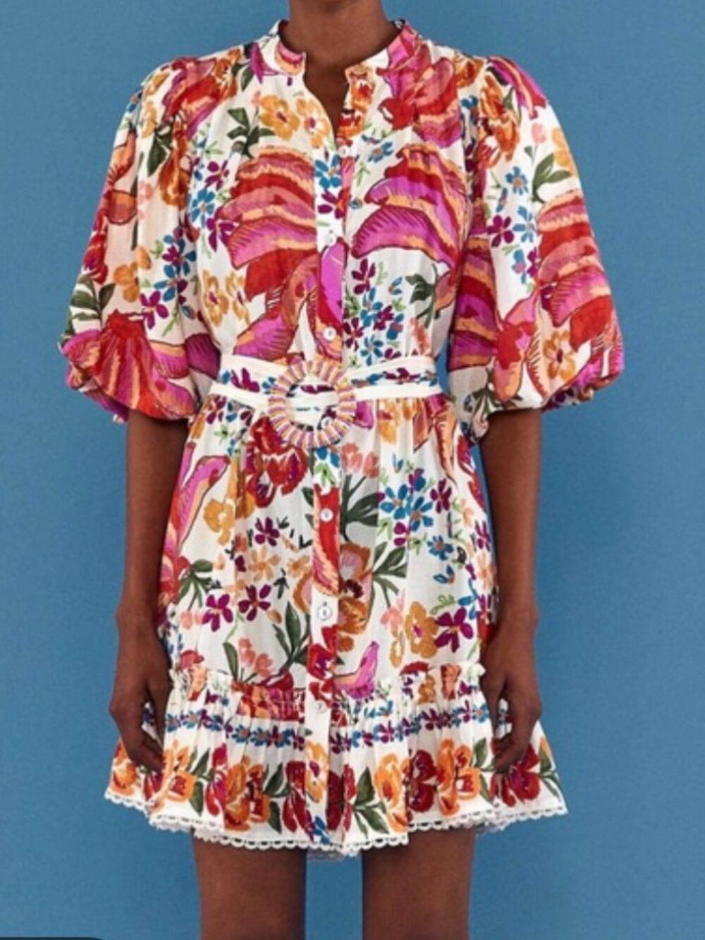 Farm Rio White Spring Bananas Mini Dress NO Belt - Picture 1 of 13